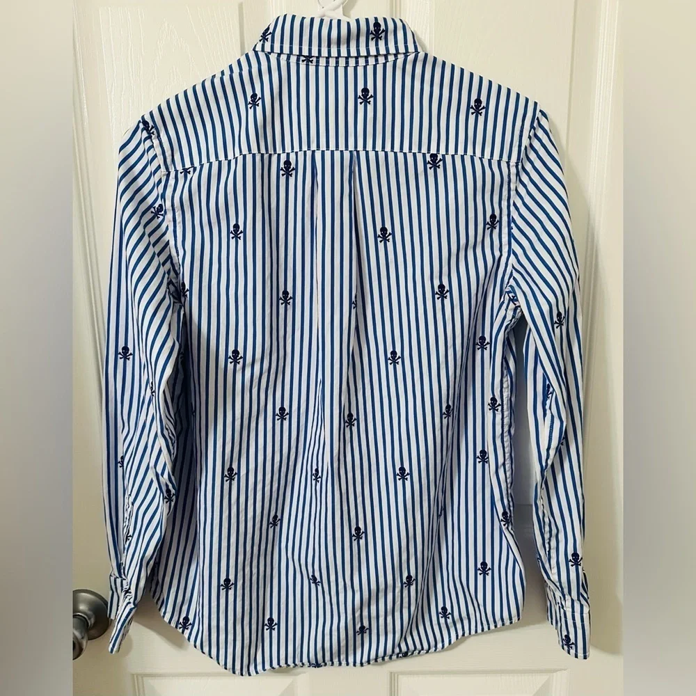 Ralph Lauren Kids White and Blue Striped Button Down Shirt